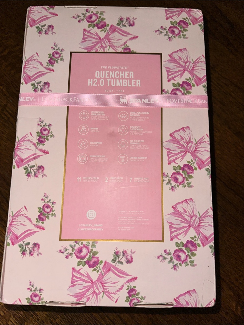 LoveShackFancy Tumbler - Pink Bow Patterned - NIB 40 oz. - Picture 3 of 4